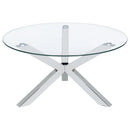 708128 KENZIE ROUND TEMPERED GLASS TOP COCKTAIL COFFEE TABLE CHROME