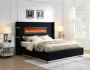 B543-Q	 BLACK VELVET QUEEN BED W/FIREPLACE & BLUETOOTH SPEAKER & USB