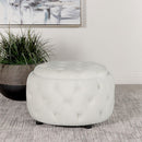 915407 Angelina Round Upholstered Storage Ottoman Pearl