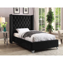  Color_Black  Size_Twin  -- Aiden Black Velvet Upholstered Twin Bed IMAGE 2