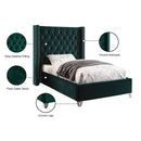  Color_Green  Size_Twin  -- Aiden Green Velvet Upholstered Twin Bed IMAGE 5