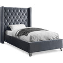  Color_Grey  Size_Twin  -- Aiden Grey Velvet Upholstered Twin Bed IMAGE 1