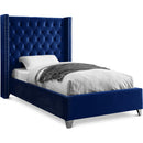  Color_Navy  Size_Twin  -- Aiden Navy Velvet Upholstered Twin Bed IMAGE 1