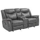  Coaster Furniture Conrad 650355 Upholstered Padded Arm Glider Loveseat - Grey IMAGE 1