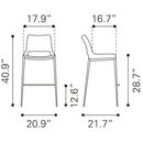  Zuo Ace 101285 Barstool - Light Pink & Silver IMAGE 9