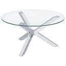 708128 KENZIE ROUND TEMPERED GLASS TOP COCKTAIL COFFEE TABLE CHROME