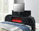 B540-Q BLACK VELVET QUEEN BED W/FIREPLACE, TV MOUNT & BLUETOOTH SPEAKER & USB
