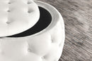 915407 Angelina Round Upholstered Storage Ottoman Pearl