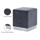  Color_Chrome/ Grey -- Jax Grey Velvet Upholstered Stool IMAGE 4