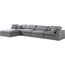  Manufacturer Color_Grey -- Serene 158" Grey Linen Textured Fabric Upholstered Deluxe Comfort 5 pc Modular Sectional IMAGE 2