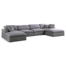  Manufacturer Color_Grey -- Serene 158" Grey Linen Textured Fabric Upholstered Deluxe Comfort 6 pc Modular Sectional IMAGE 1