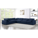  Manufacturer Color_Navy -- Serene 158" Navy Linen Textured Fabric Upholstered Deluxe Comfort 6 pc Modular Sectional IMAGE 3