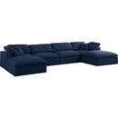  Manufacturer Color_Navy -- Serene 158" Navy Linen Textured Fabric Upholstered Deluxe Comfort 6 pc Modular Sectional IMAGE 1