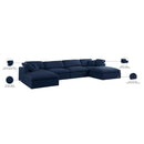  Manufacturer Color_Navy -- Serene 158" Navy Linen Textured Fabric Upholstered Deluxe Comfort 6 pc Modular Sectional IMAGE 9