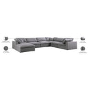  Manufacturer Color_Grey -- Serene 158" Grey Linen Textured Fabric Upholstered Deluxe Comfort 7 pc Modular Sectional IMAGE 11