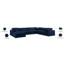  Manufacturer Color_Navy -- Serene 158" Navy Linen Textured Fabric Upholstered Deluxe Comfort 7 pc Modular Sectional IMAGE 11