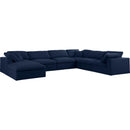  Manufacturer Color_Navy -- Serene 158" Navy Linen Textured Fabric Upholstered Deluxe Comfort 7 pc Modular Sectional IMAGE 1