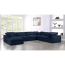  Manufacturer Color_Navy -- Serene 158" Navy Linen Textured Fabric Upholstered Deluxe Comfort 7 pc Modular Sectional IMAGE 4