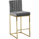  Color_Gold/ Grey -- Giselle Grey Velvet Upholstered Counter Stool IMAGE 1