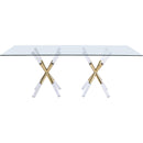  Meridian Mercury 84" Gold Glass Top, Acrylic And Metal Base Dining Table IMAGE 3