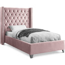  Color_Pink  Size_Twin  -- Aiden Pink Velvet Upholstered Twin Bed IMAGE 1