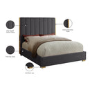  Color_Gold/ Grey  Size_Full  -- Becca Grey Velvet Upholstered Full Bed IMAGE 4