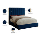 Color_Gold/ Navy  Size_Queen  -- Becca Navy Velvet Upholstered Queen Bed IMAGE 4