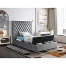  Color_Grey  Size_Twin  -- Bliss Grey Velvet Upholstered Twin Bed IMAGE 4
