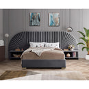  Color_Gold/ Grey  Size_Queen  -- Cleo Grey Velvet Upholstered Queen Bed IMAGE 4