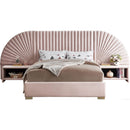  Color_Gold/ Pink  Size_Queen  -- Cleo Pink Velvet Upholstered Queen Bed IMAGE 3