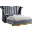  Color_Grey  Size_King  -- Flora Grey Velvet Upholstered King Bed IMAGE 1