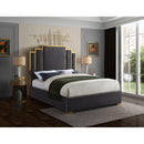  Color_Gold/ Grey  Size_King  -- Hugo Grey Velvet Upholstered King Bed IMAGE 2