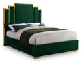  Color_Gold/ Green Size_Queen -- Hugo Green Velvet Upholstered Queen Bed IMAGE 1