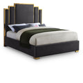  Color_Gold/ Grey Size_Queen -- Hugo Grey Velvet Upholstered Queen Bed IMAGE 1
