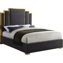  Color_Gold/ Grey  Size_Queen  -- Hugo Grey Velvet Upholstered Queen Bed IMAGE 2