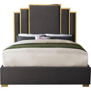  Color_Gold/ Grey  Size_Queen  -- Hugo Grey Velvet Upholstered Queen Bed IMAGE 4