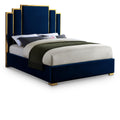  Color_Gold/ Navy Size_Queen -- Hugo Navy Velvet Upholstered Queen Bed IMAGE 1