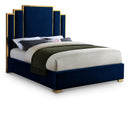  Color_Gold/ Navy  Size_Queen  -- Hugo Navy Velvet Upholstered Queen Bed IMAGE 1