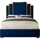 Meridian Hugo Navy Velvet Queen Bed IMAGE 3
