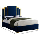  Color_Gold/ Navy  Size_Queen  -- Hugo Navy Velvet Upholstered Queen Bed IMAGE 4