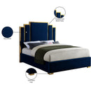  Color_Gold/ Navy  Size_Queen  -- Hugo Navy Velvet Upholstered Queen Bed IMAGE 5