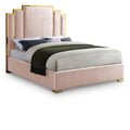  Color_Gold/ Pink Size_Queen -- Hugo Pink Velvet Upholstered Queen Bed IMAGE 1