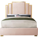  Color_Gold/ Pink  Size_Queen  -- Hugo Pink Velvet Upholstered Queen Bed IMAGE 3