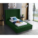  Color_Green  Size_Twin  -- Kiki Green Velvet Upholstered Twin Bed IMAGE 2