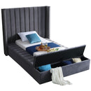  Color_Grey  Size_Twin  -- Kiki Grey Velvet Upholstered Twin Bed IMAGE 3