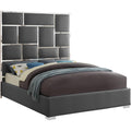  Color_Grey Size_Queen -- Milan Grey Vegan Leather Upholstered Queen Bed IMAGE 1