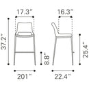  Zuo Ace 101391 Counter Stool - Black & Silver IMAGE 8