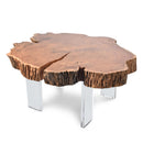  Meridian Woodland Natural Acacia Wood Top And Acrylic Base Coffee Table IMAGE 1