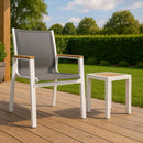  Meridian Nizuc Grey Mesh Water Resistant Fabric Outdoor Patio Dining Arm Chair IMAGE 2