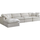  Manufacturer Color_Cream -- Plush 140" Cream Velvet Upholstered Standard Comfort 5 pc Modular Sectional IMAGE 3